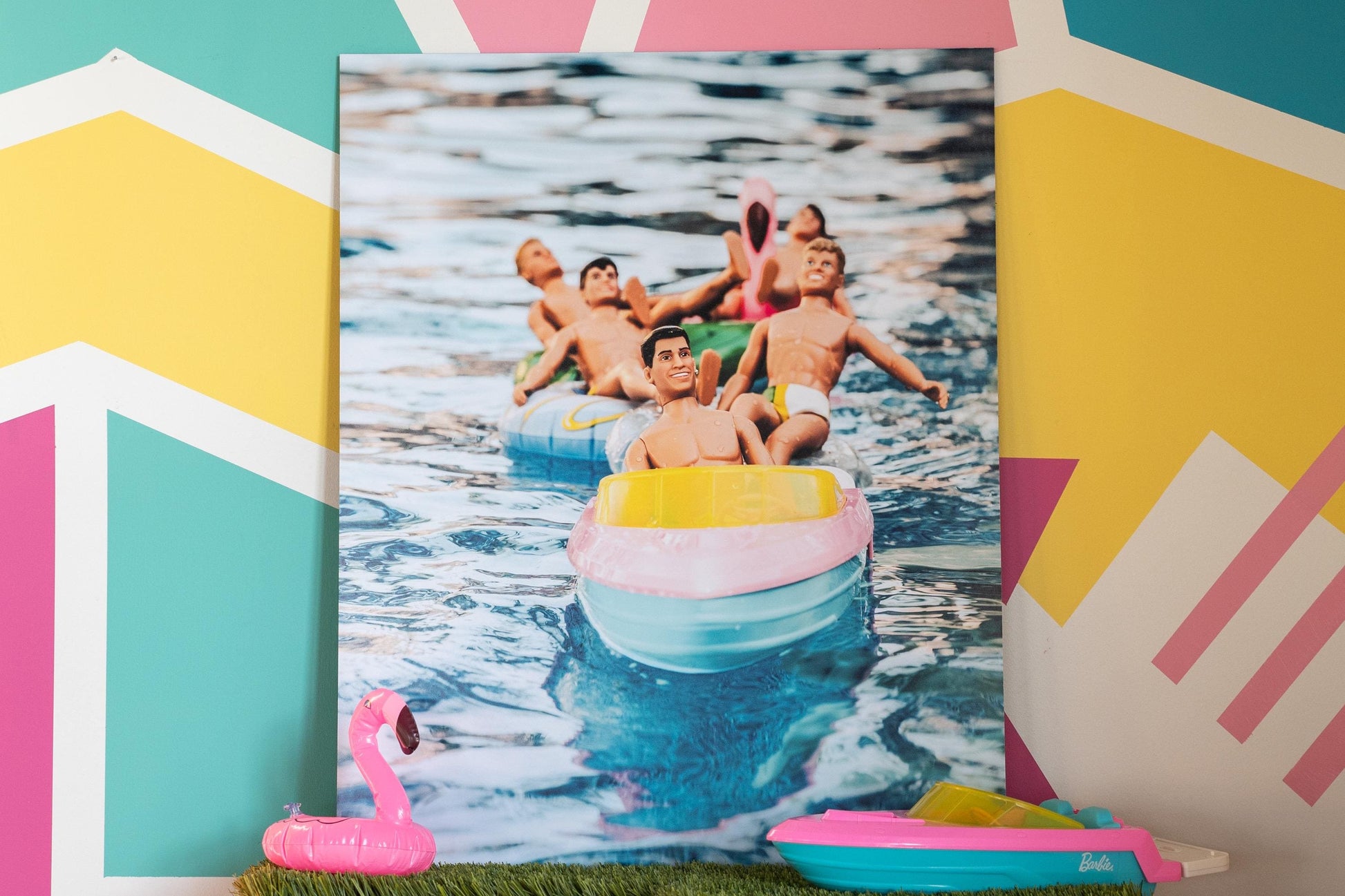 Kickin’ Back — Nostalgic New Kids on The Block Doll Poolside Art Print, Summer Birthday Gift, Funky Home Decor, Eclectic 80s Boy Band Photo