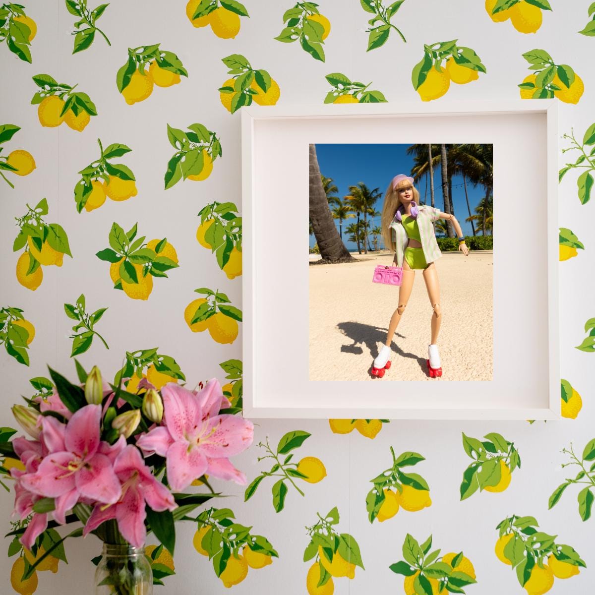 Barbie Doll Roller Skating Beach Print – Retro 90s Summer Vibes