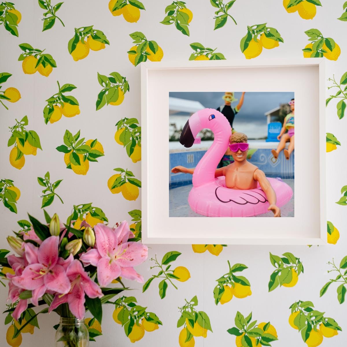 Flamingo Friend – Pool Party Vacation Summer Fun Photo Print, NKOTB Dolls in Akumal, Mexico, Funny Home Decor Gift
