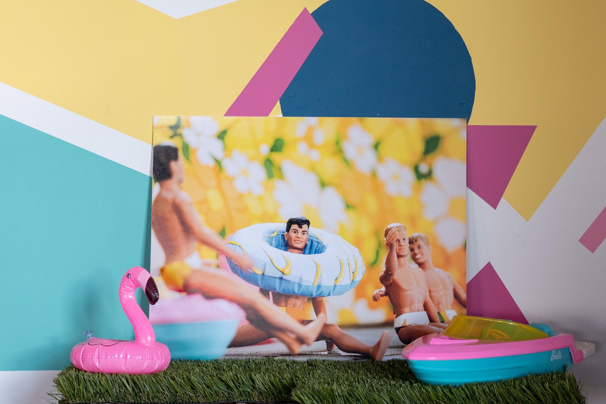 Sittin’ Here in the Sun  — Nostalgic New Kids on The Block Dolls Pool Party Art Print, Summer Birthday Gift, Maximalist Trendy Home Decor