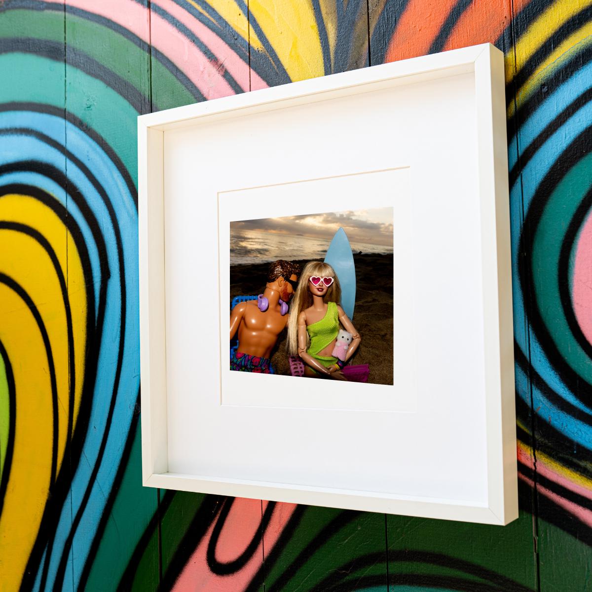 Sunset Beach Funny Doll Art Print – Taylor Travis Cat Mom Romantic Vacation Scene