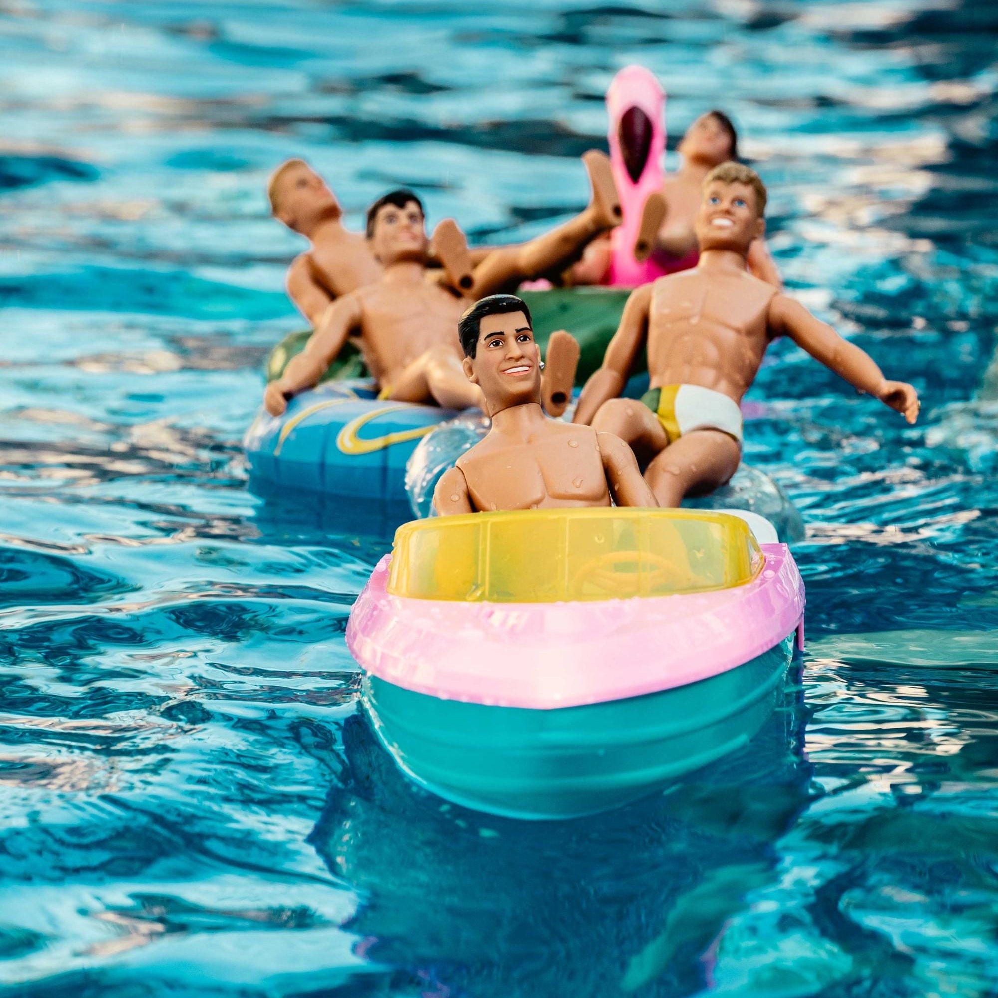 Kickin’ Back — Nostalgic New Kids on The Block Doll Poolside Art Print, Summer Birthday Gift, Funky Home Decor, Eclectic 80s Boy Band Photo