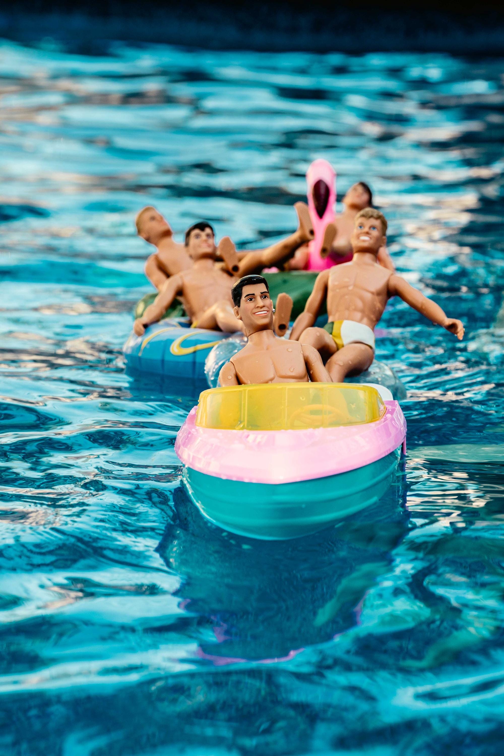 Kickin’ Back — Nostalgic New Kids on The Block Doll Poolside Art Print, Summer Birthday Gift, Funky Home Decor, Eclectic 80s Boy Band Photo