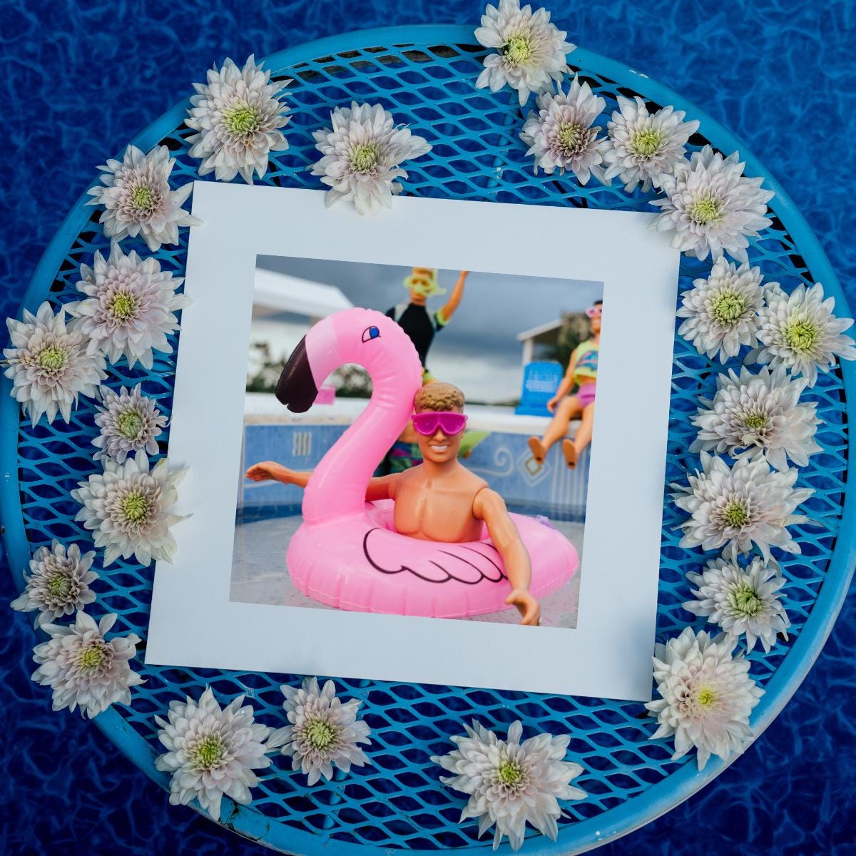 Flamingo Friend – Pool Party Vacation Summer Fun Photo Print, NKOTB Dolls in Akumal, Mexico, Funny Home Decor Gift