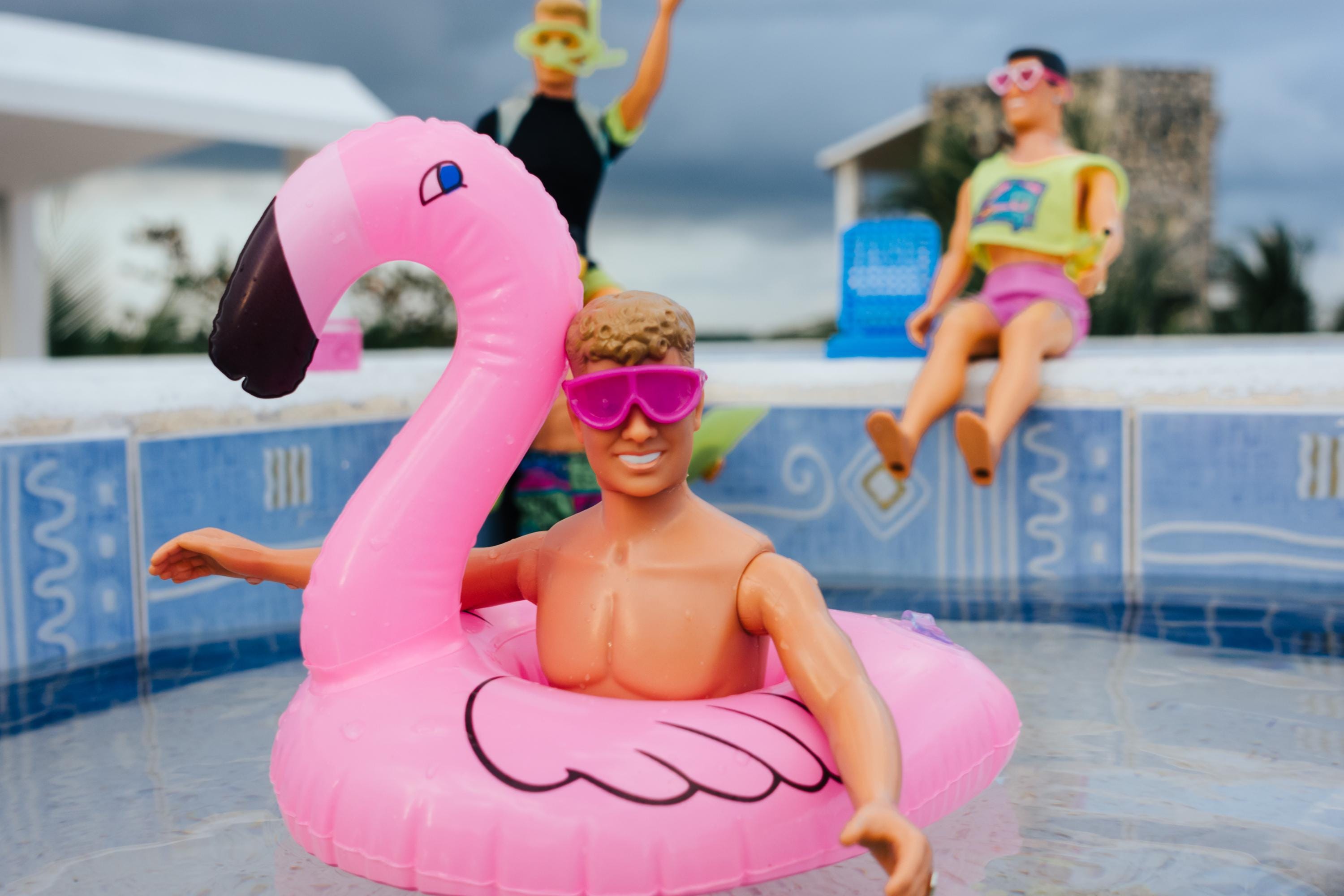 Flamingo Friend – Pool Party Vacation Summer Fun Photo Print, NKOTB Dolls in Akumal, Mexico, Funny Home Decor Gift