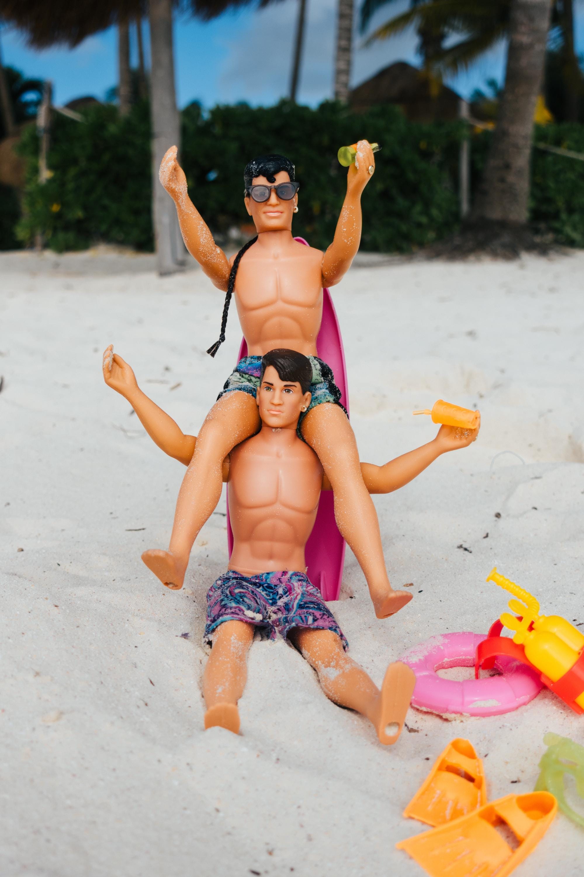 Shoulder Ride Shenanigans – Knight Bros Beach Day, NKOTB Dolls in Akumal, Mexico, Fun Home Decor Gift