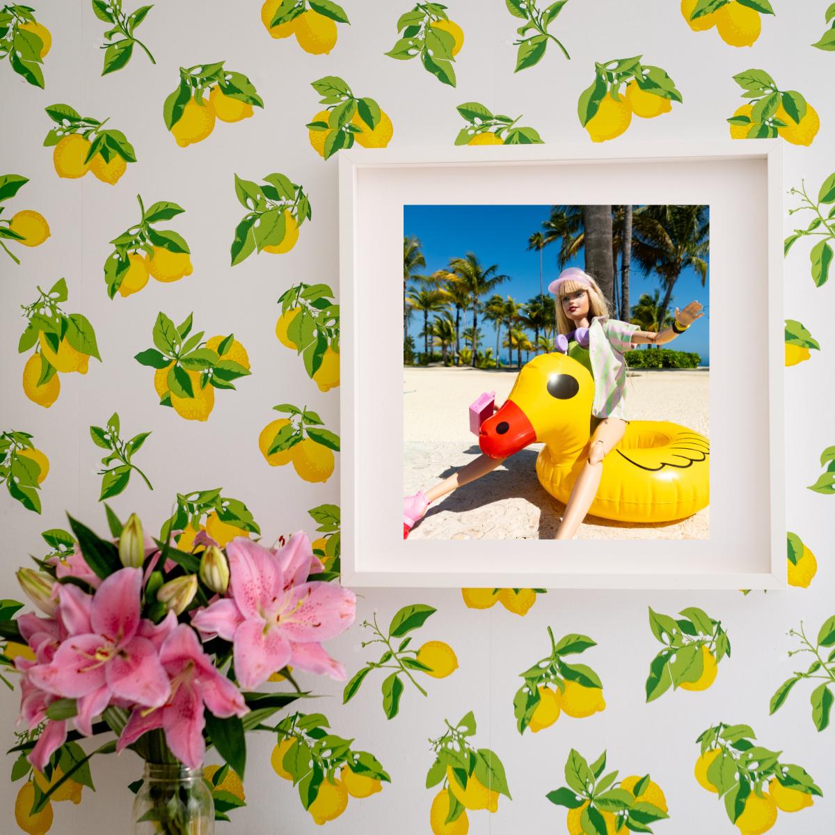 Retro Doll Ducky Pool Float Art Print – Vibrant Summer Photography