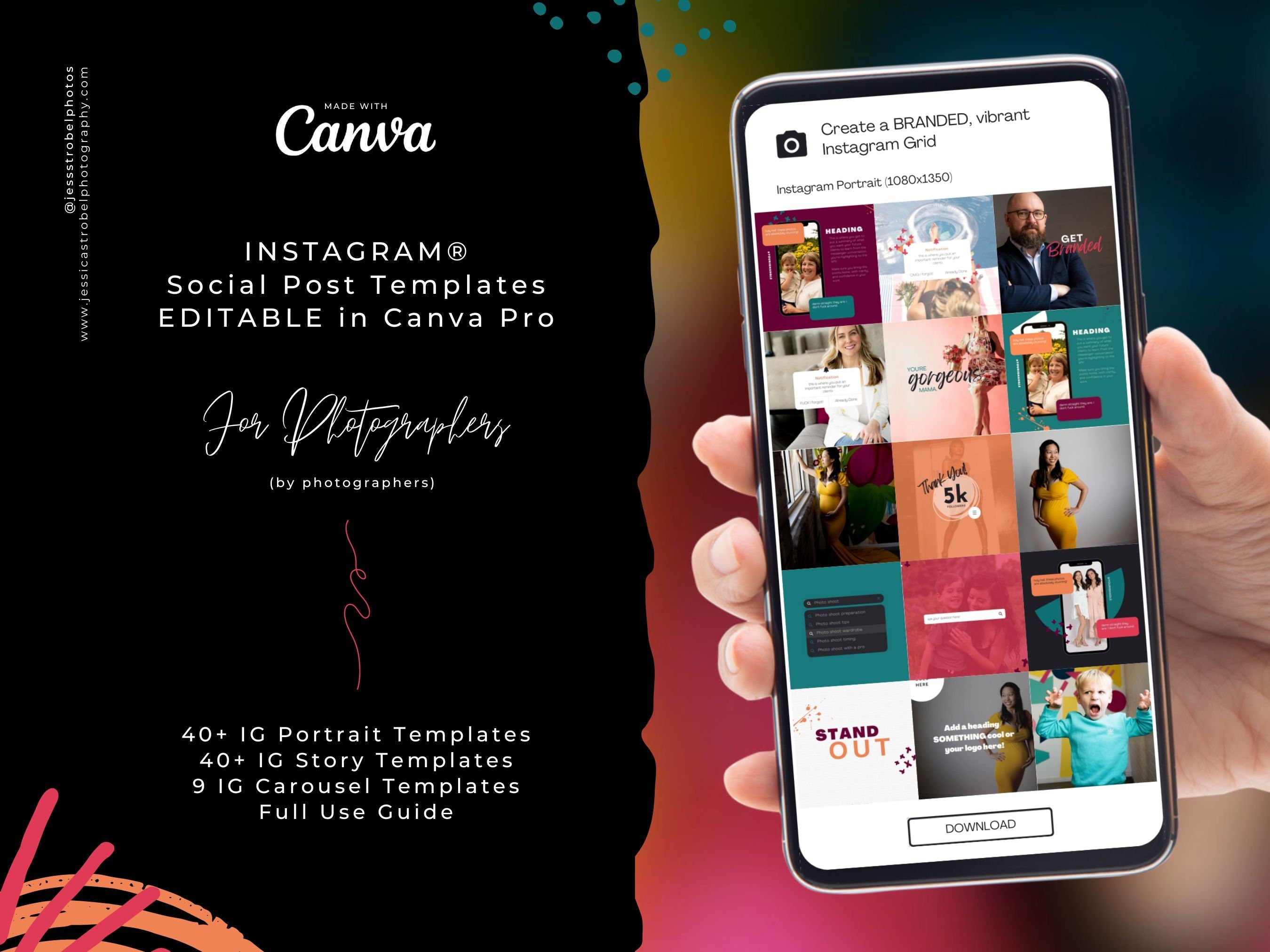 Photographer Social Media Canva Templates | Colorful, Bright, Vibrant Branding