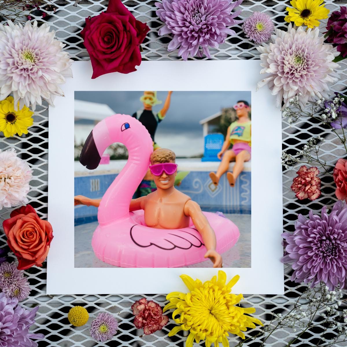 Flamingo Friend – Pool Party Vacation Summer Fun Photo Print, NKOTB Dolls in Akumal, Mexico, Funny Home Decor Gift