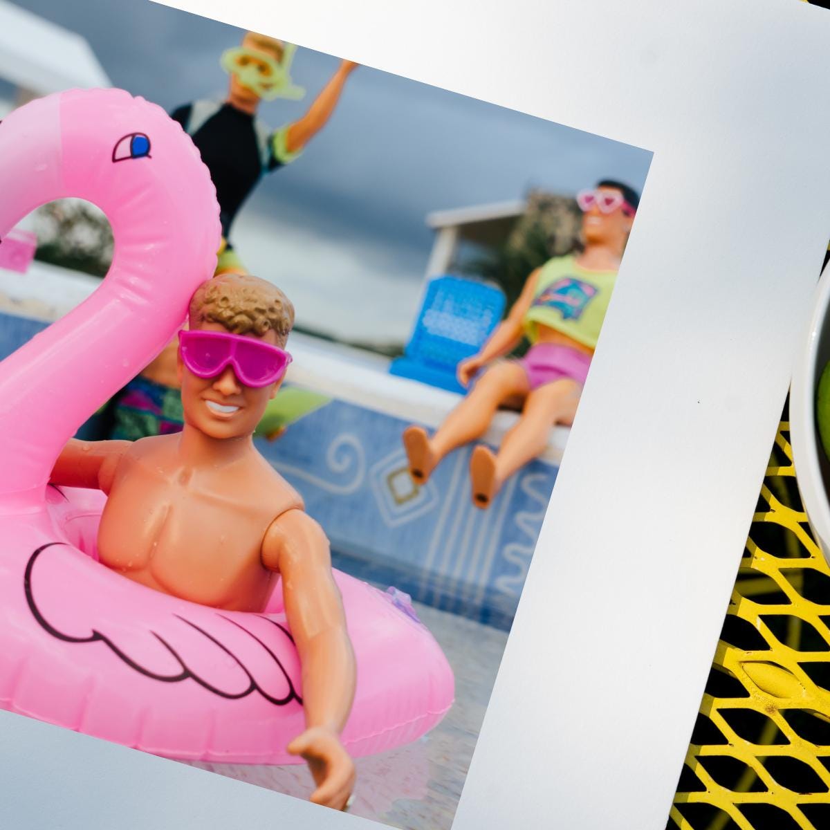 Flamingo Friend – Pool Party Vacation Summer Fun Photo Print, NKOTB Dolls in Akumal, Mexico, Funny Home Decor Gift