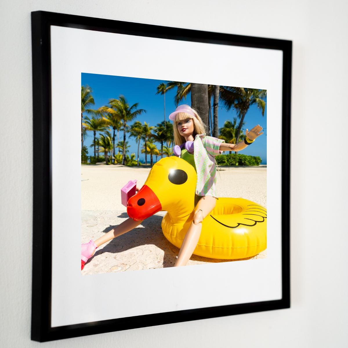 Retro Doll Ducky Pool Float Art Print – Vibrant Summer Photography