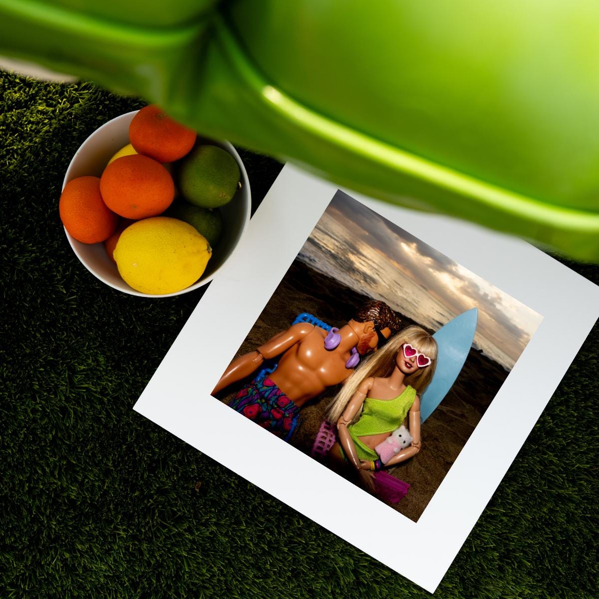 Sunset Beach Funny Doll Art Print – Taylor Travis Cat Mom Romantic Vacation Scene