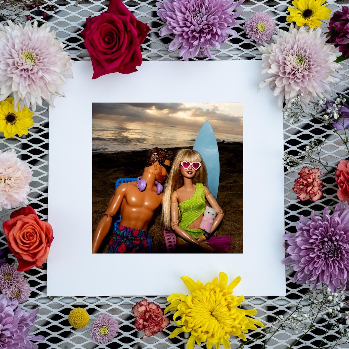 Sunset Beach Funny Doll Art Print – Taylor Travis Cat Mom Romantic Vacation Scene