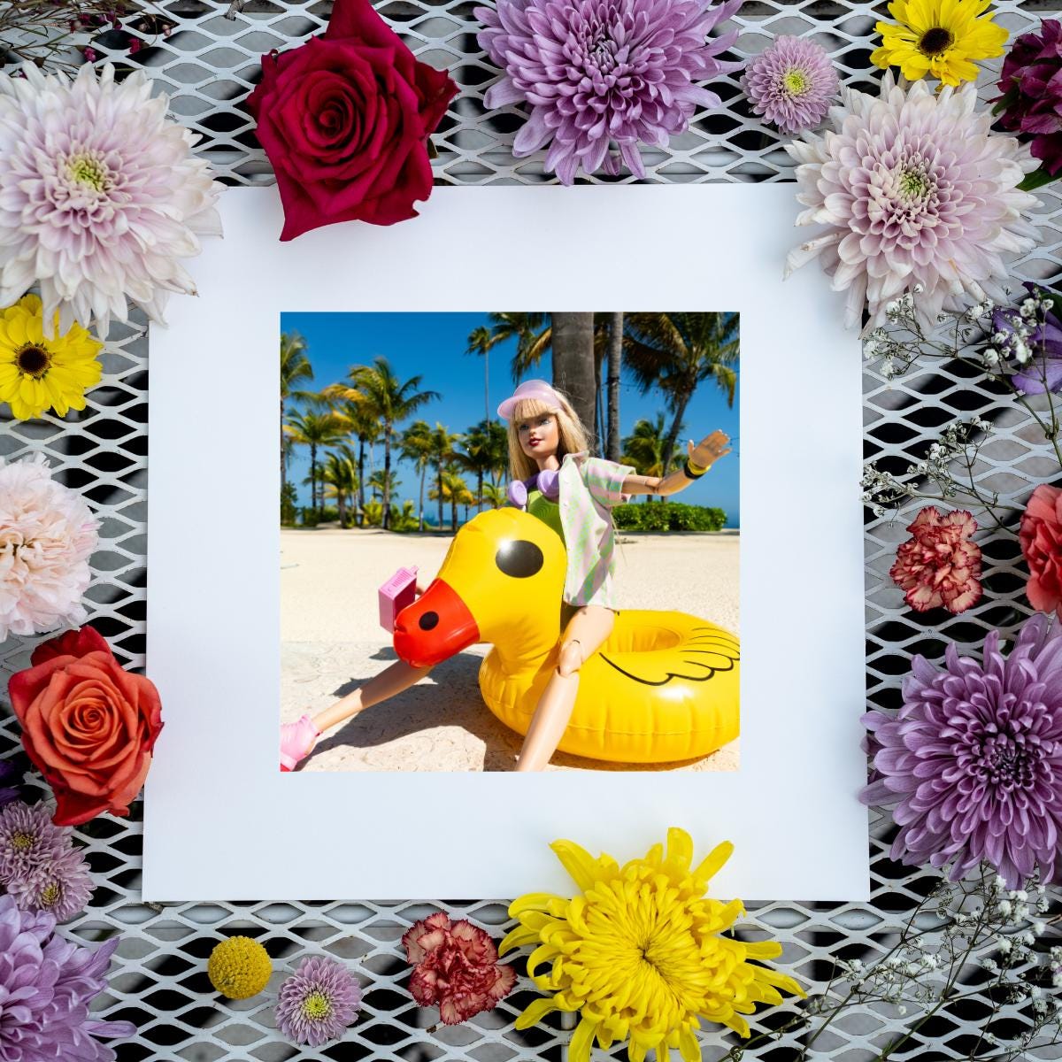 Taylor Barbie Retro Doll Ducky Pool Float Art Print – Vibrant Summer Photography