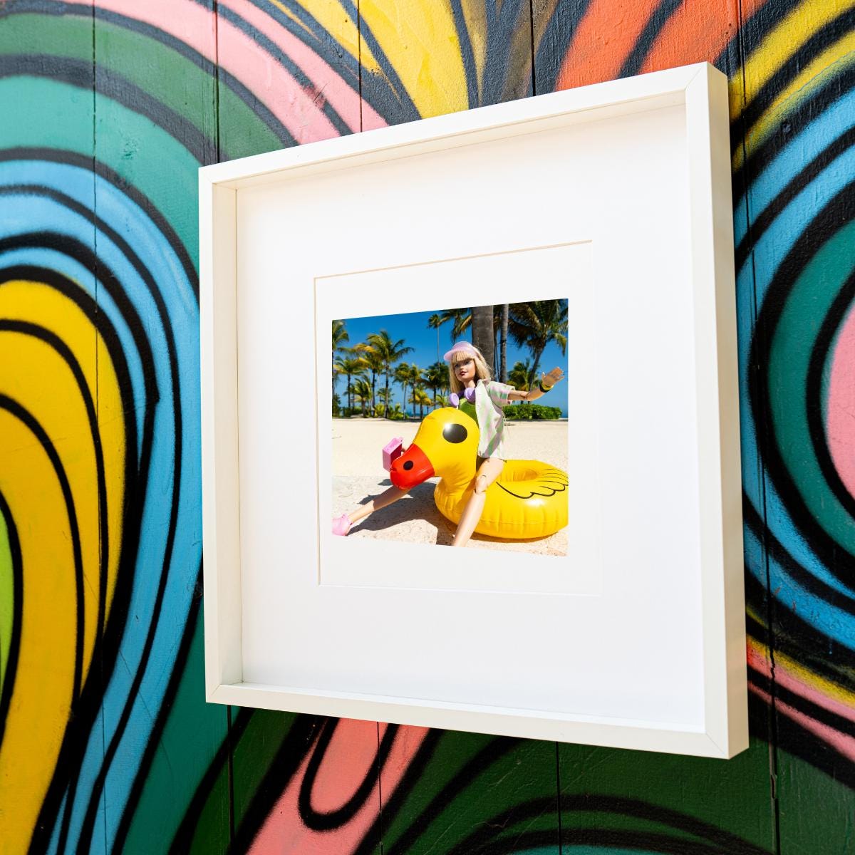Taylor Barbie Retro Doll Ducky Pool Float Art Print – Vibrant Summer Photography