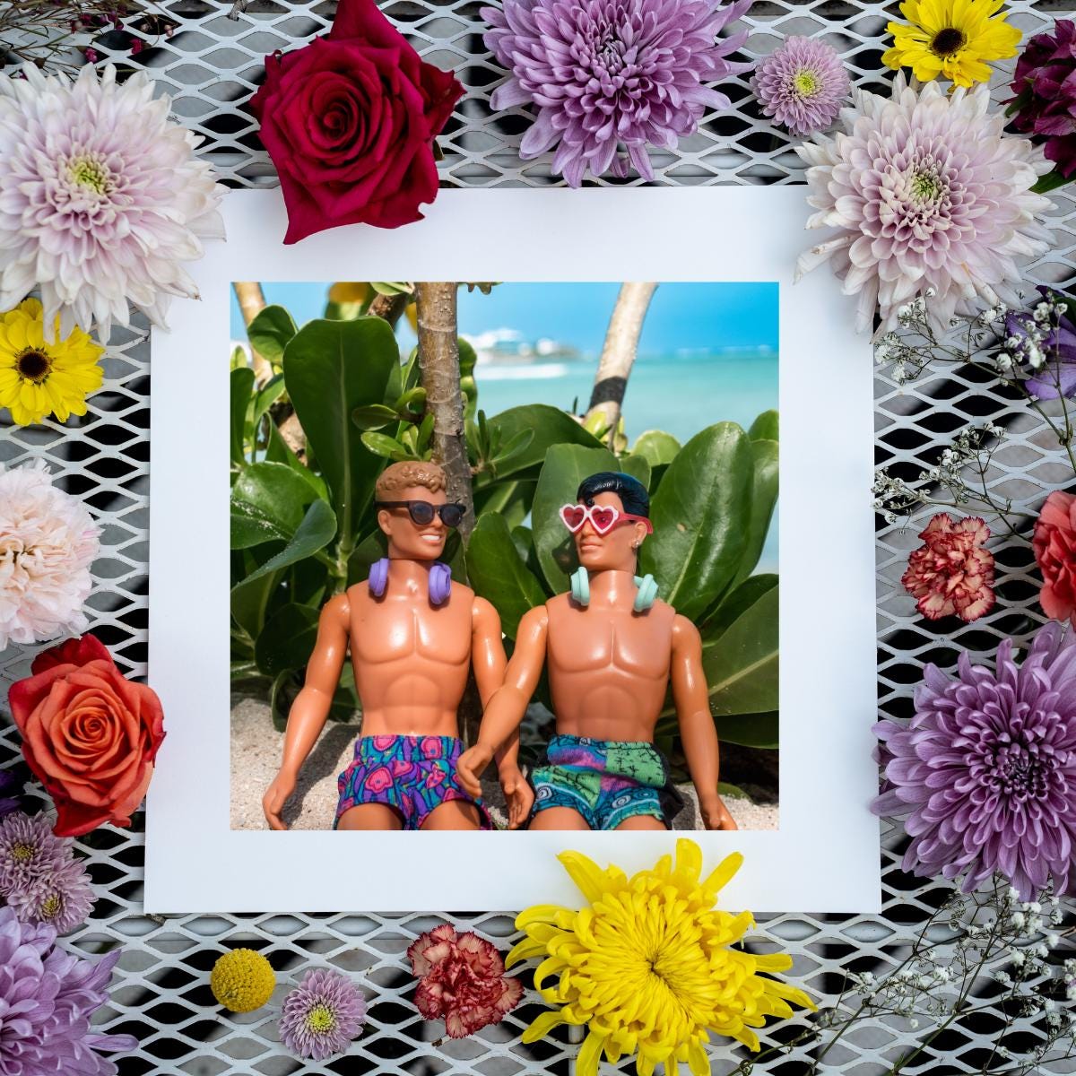 NKOTB Beach Print: Joey McIntyre & Jordan Knight Dolls - Retro Boy Band Art