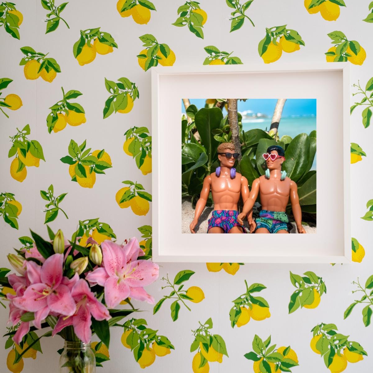 NKOTB Beach Print: Joey McIntyre & Jordan Knight Dolls - Retro Boy Band Art