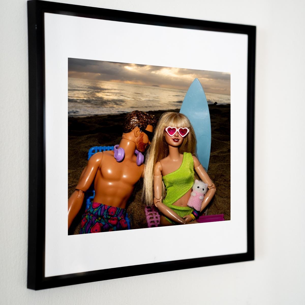 Sunset Beach Funny Doll Art Print – Taylor Travis Cat Mom Romantic Vacation Scene