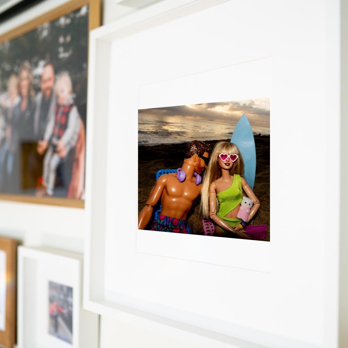 Sunset Beach Funny Doll Art Print – Taylor Travis Cat Mom Romantic Vacation Scene